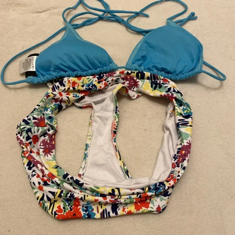 Blue and Floral Bikini Set
